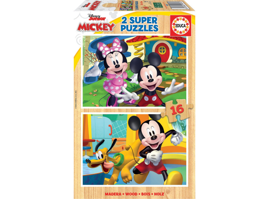 EDUCA Drevené puzzle Mickey a Minnie 2x16 dielikov