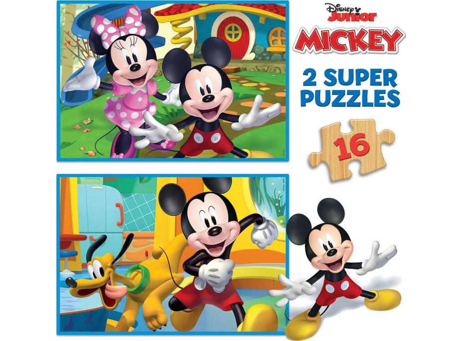 EDUCA Drevené puzzle Mickey a Minnie 2x16 dielikov