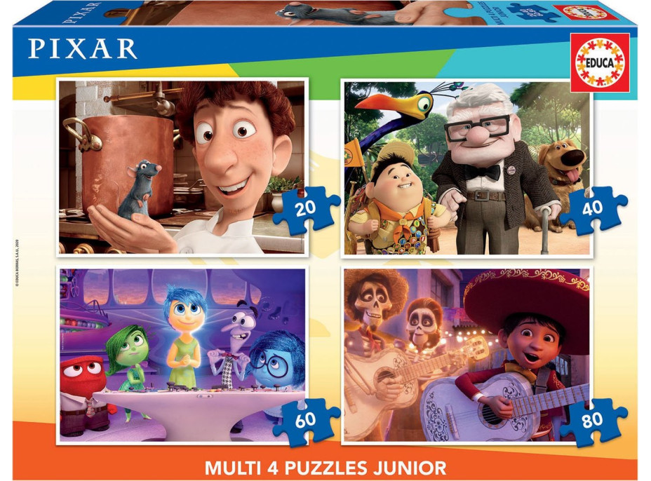 EDUCA Puzzle Pixar - rozprávky 4v1 (20,40,60,80 dielikov)