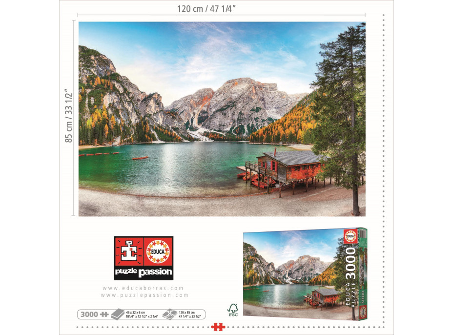 EDUCA Puzzle Jazero Braies na jeseň, Taliansko 3000 dielikov