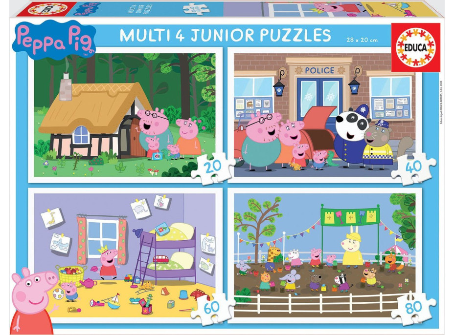 EDUCA Puzzle Prasiatko Peppa 4v1 (20,40,60,80 dielikov)