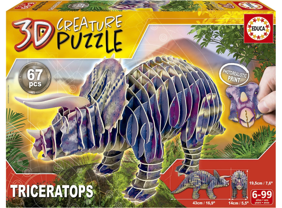 EDUCA 3D puzzle Triceratops 67 dielikov