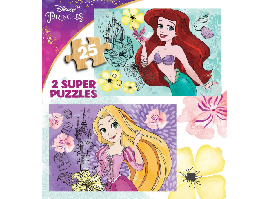 EDUCA Drevené puzzle Disney princeznej 2x25 dielikov