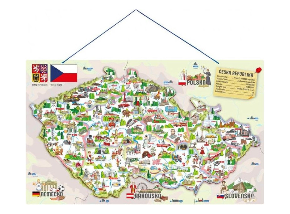 WOODY Magnetická mapa SR s obrázkami a spoločenská hra, 3 v 1