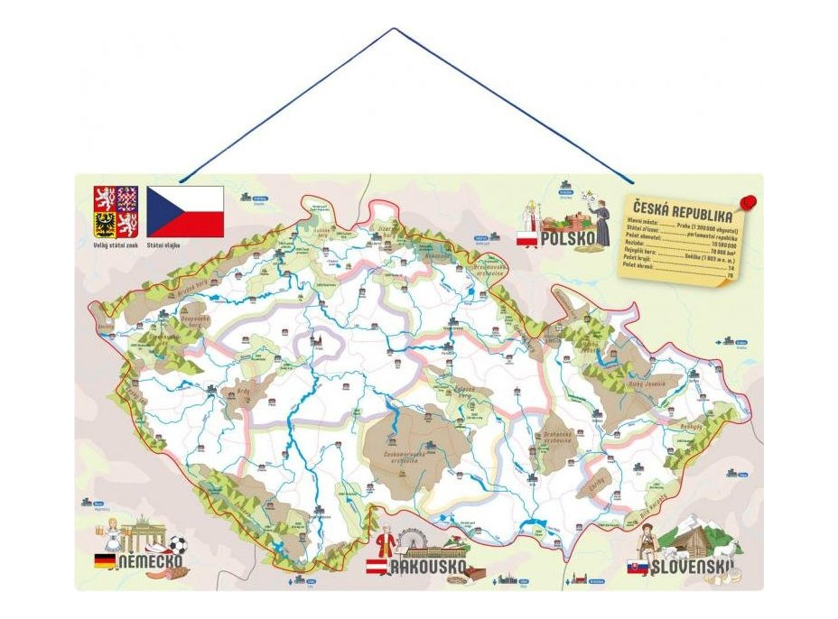 WOODY Magnetická mapa SR s obrázkami a spoločenská hra, 3 v 1