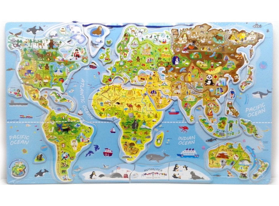 WOODY Magnetické puzzle Mapa - Svet v obrázkoch 2v1
