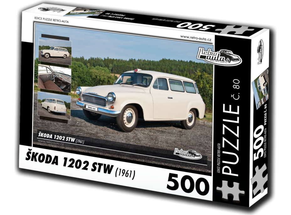 RETRO-AUTA Puzzle č. 80 Škoda 1202 STW sanitné vozidlo (1961) 500 dielikov