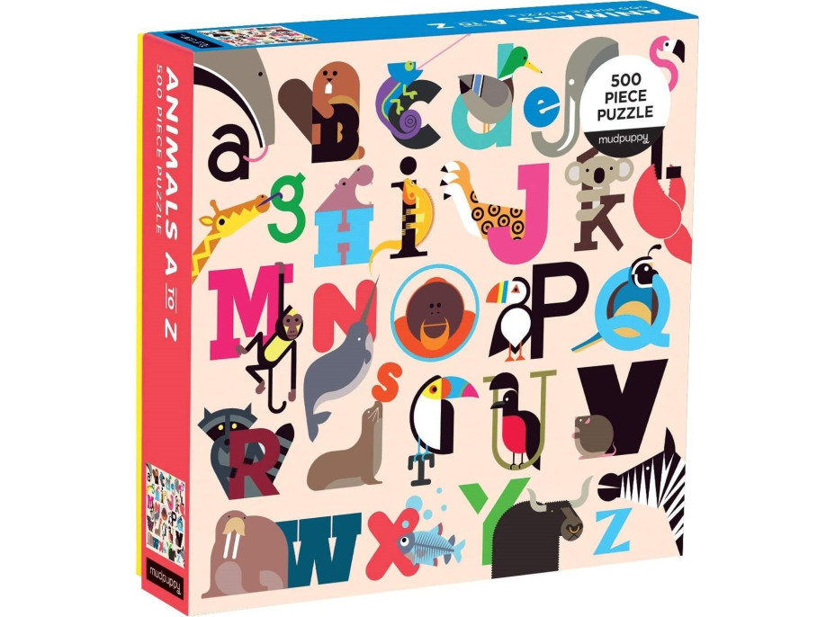 MUDPUPPY Štvorcové puzzle Zvieratá od A do Z 500 dielikov