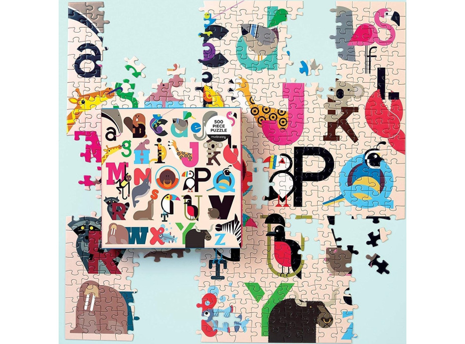 MUDPUPPY Štvorcové puzzle Zvieratá od A do Z 500 dielikov