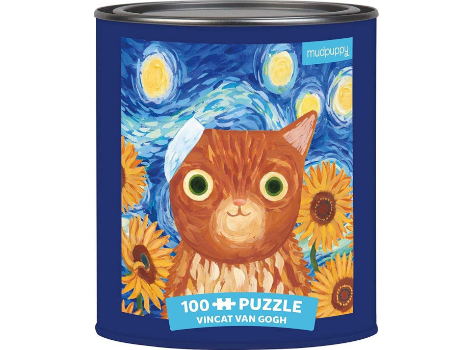 MUDPUPPY Puzzle v plechovke Artsy Cats: Vincat Van Gogh 100 dielikov