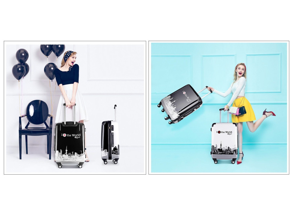 Moderní cestovní kufry WORLD - bílé