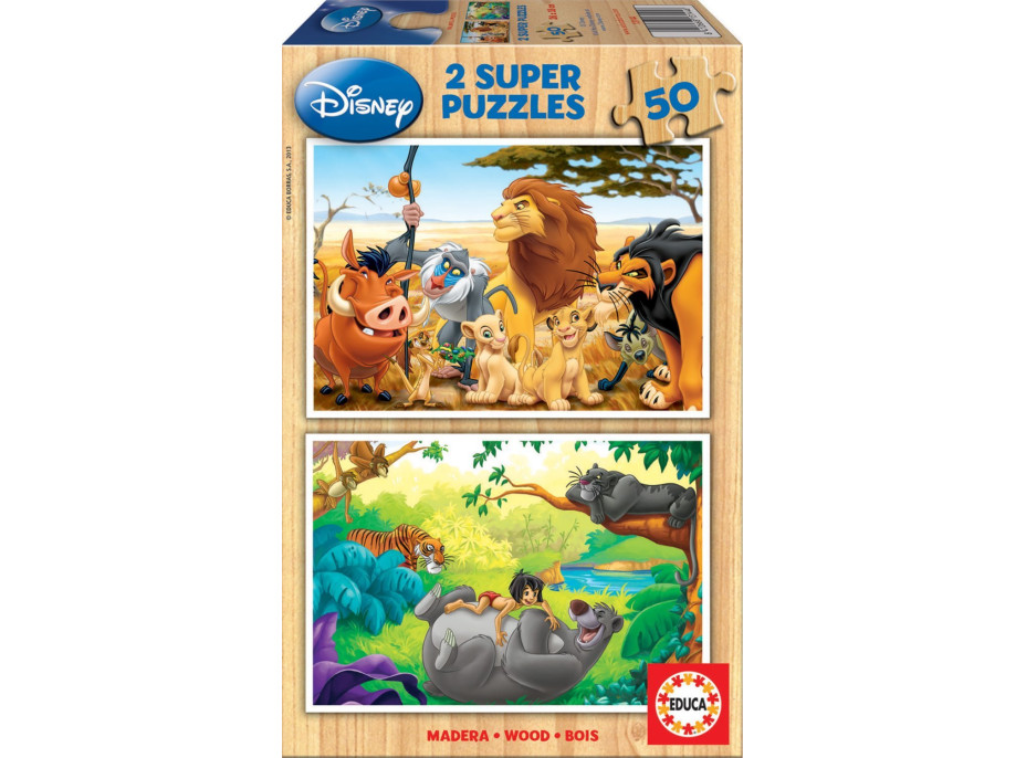 EDUCA Drevené puzzle Disney Zvierací kamaráti 2x50 dielikov