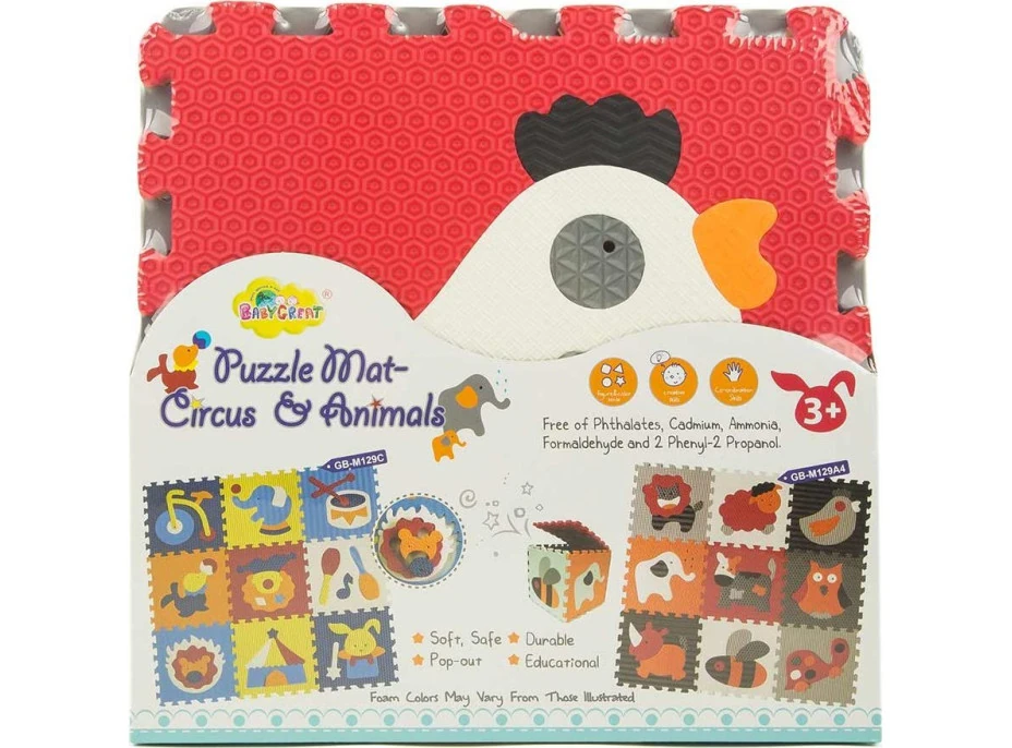 BABY GREAT Penové puzzle Zvieratá šedá-červená SX (30x30)