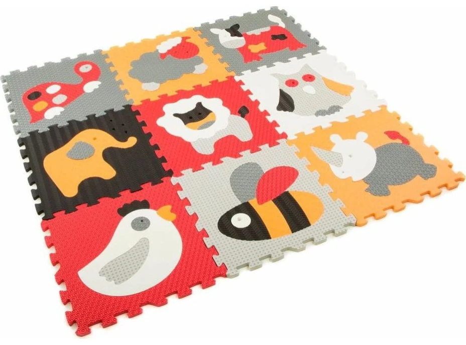 BABY GREAT Penové puzzle Zvieratá šedá-červená SX (30x30)