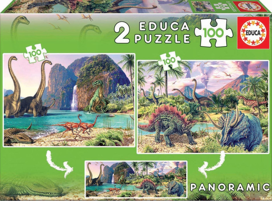 EDUCA Puzzle Panorama Dinosaurie svet 2x100 dielikov