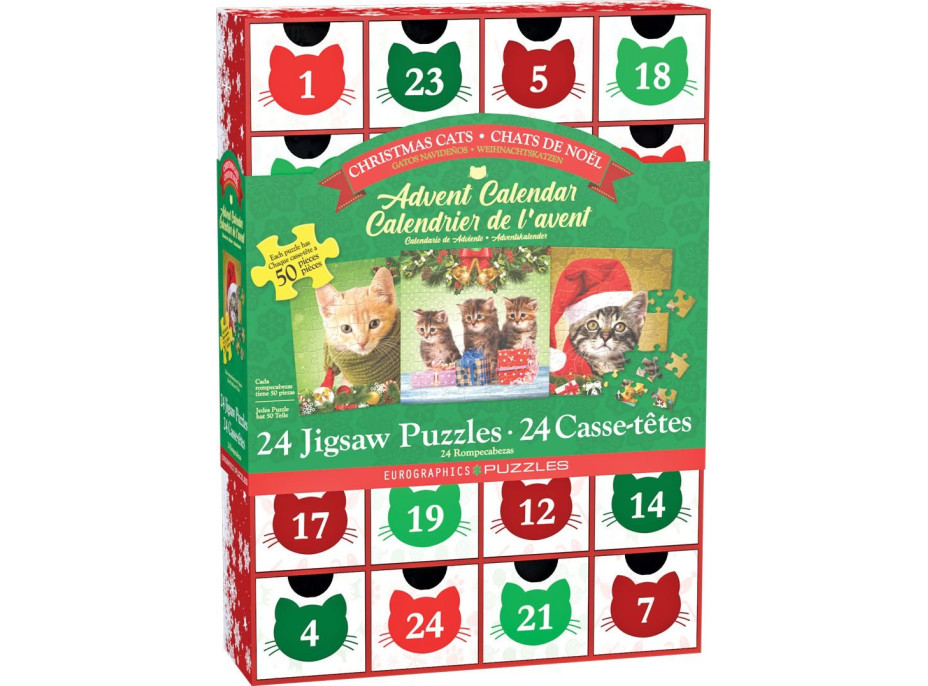 EUROGRAPHICS Puzzle Adventný kalendár: Vianočné mačky 24x50 dielikov