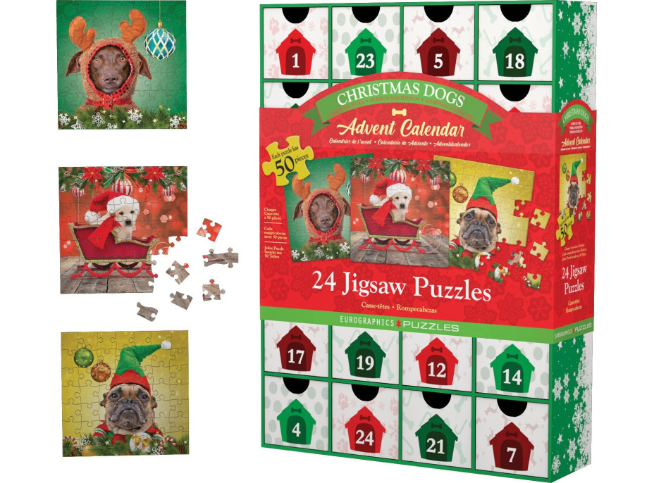 EUROGRAPHICS Puzzle Adventný kalendár: Vianočné psíky 24x50 dielikov