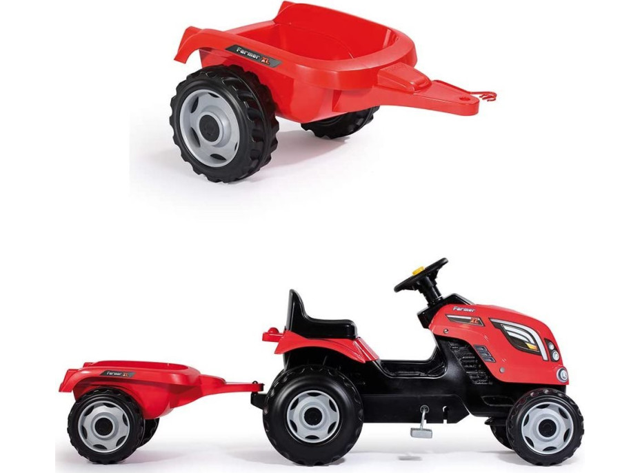 SMOBY Šliapací traktor Farmer XL červený s vozíkom
