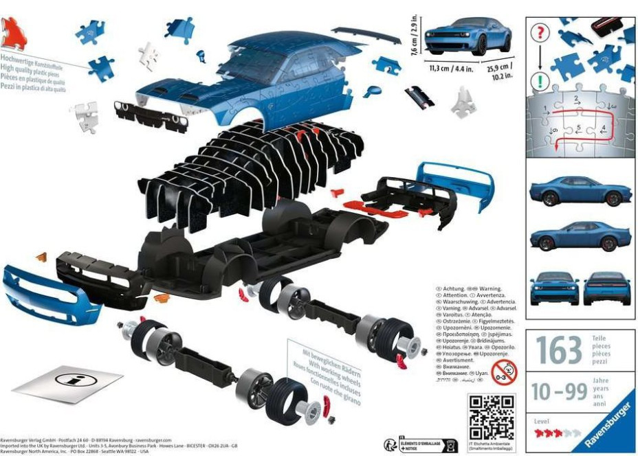 RAVENSBURGER 3D puzzle Dodge Challenger SRT Hellcat Widebody 163 dielikov