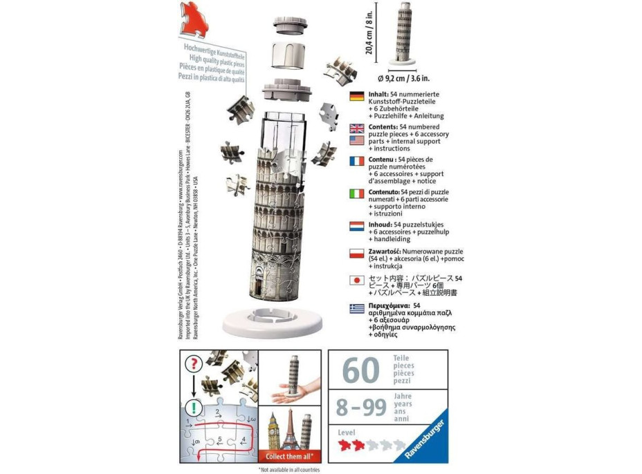 RAVENSBURGER 3D puzzle Mini Šikmá veža, Pisa 54 dielikov