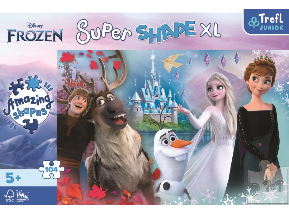TREFL Puzzle Super Shape XL Ľadové kráľovstvo 2: Vo svete Anny a Elsy 104 dielikov