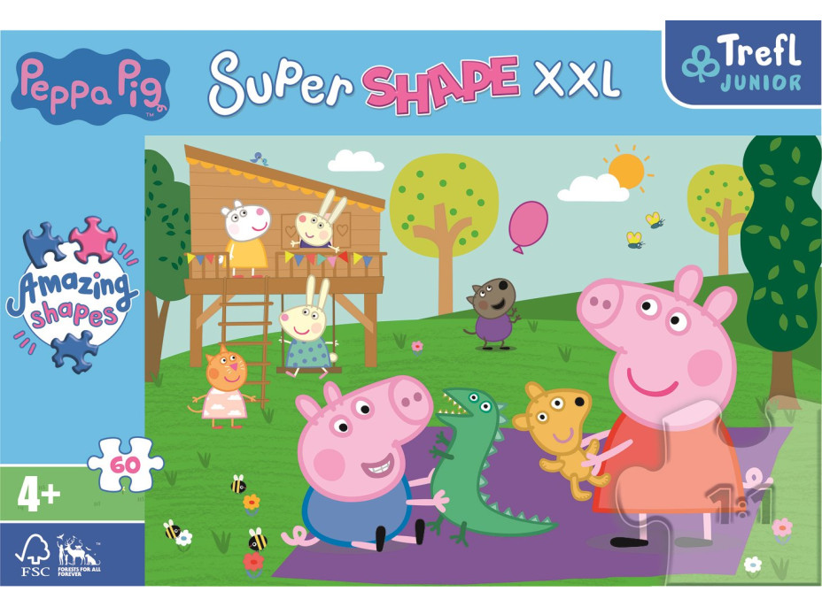 TREFL Puzzle Super Shape XXL Prasiatko Pepina: Hranie s bračekom 60 dielikov