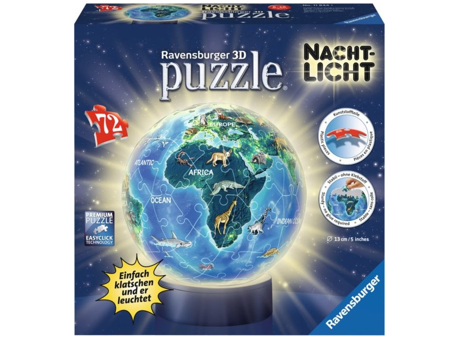 RAVENSBURGER Svietiaci puzzleball Nočný glóbus 72 dielikov