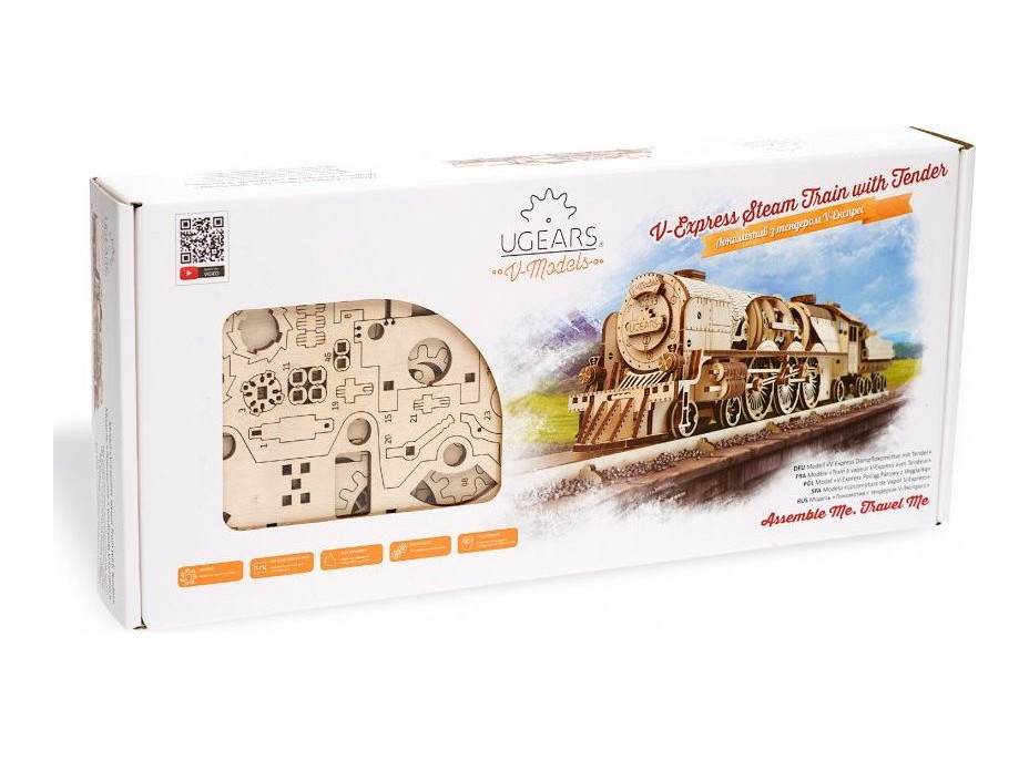 UGEARS 3D puzzle Lokomotíva V-Express s vagónom 538 dielikov