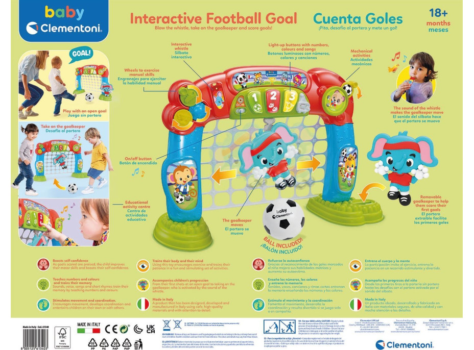CLEMENTONI BABY Interaktívny futbalový gól s loptičkou, svetlami a zvukmi