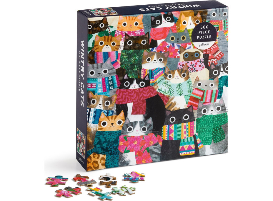 GALISON Štvorcové puzzle Zimné mačky 500 dielikov