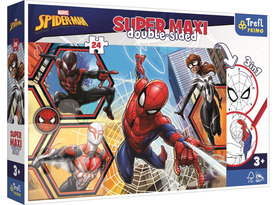 TREFL Obojstranné puzzle Spiderman ide do akcie SUPER MAXI 24 dielikov