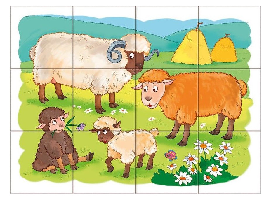 DINO Obrázkové kocky Na farme, 12 kociek