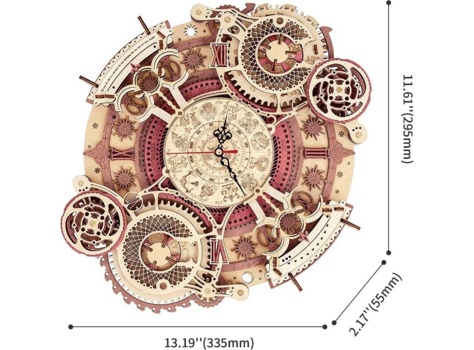 ROBOTIME Roker 3D drevené puzzle Nástenné hodiny Zodiac 168 dielikov