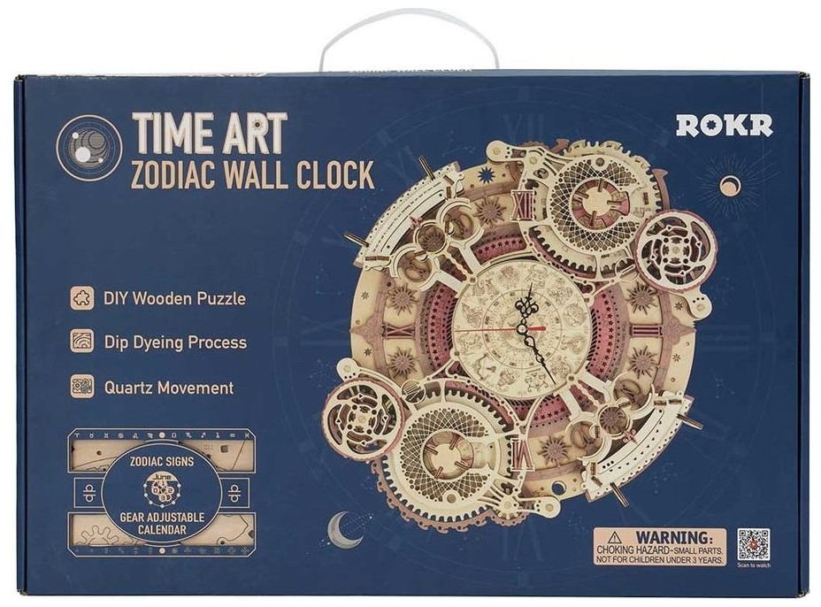 ROBOTIME Roker 3D drevené puzzle Nástenné hodiny Zodiac 168 dielikov