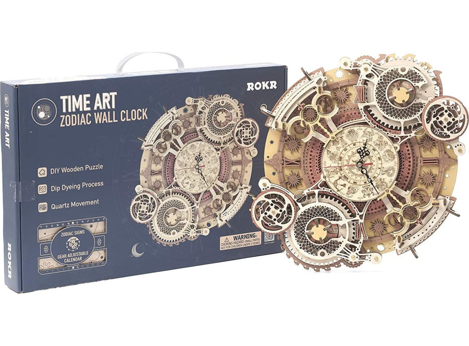 ROBOTIME Roker 3D drevené puzzle Nástenné hodiny Zodiac 168 dielikov