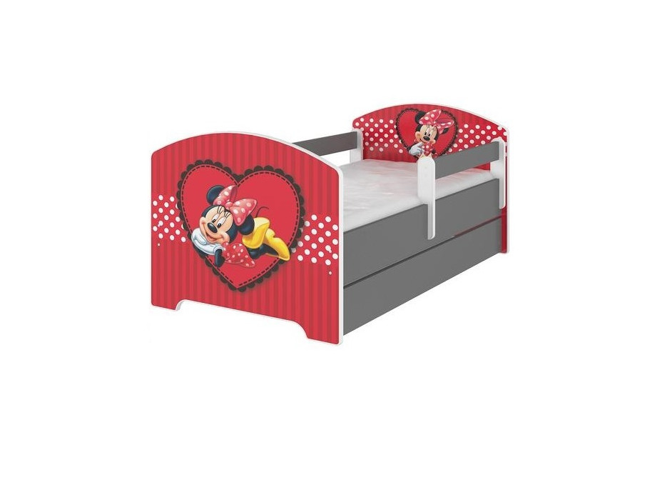 Detská posteľ so šuplíkom Disney - zamilovaná MINNIE 140x70 cm, 2x krátka zábrana