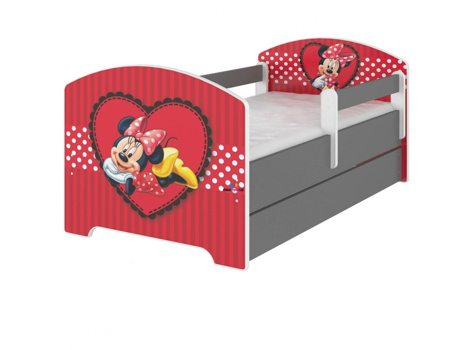 Detská posteľ bez šuplíka Disney - zamilovaná MINNIE 160x80 cm, 2x krátka zábrana
