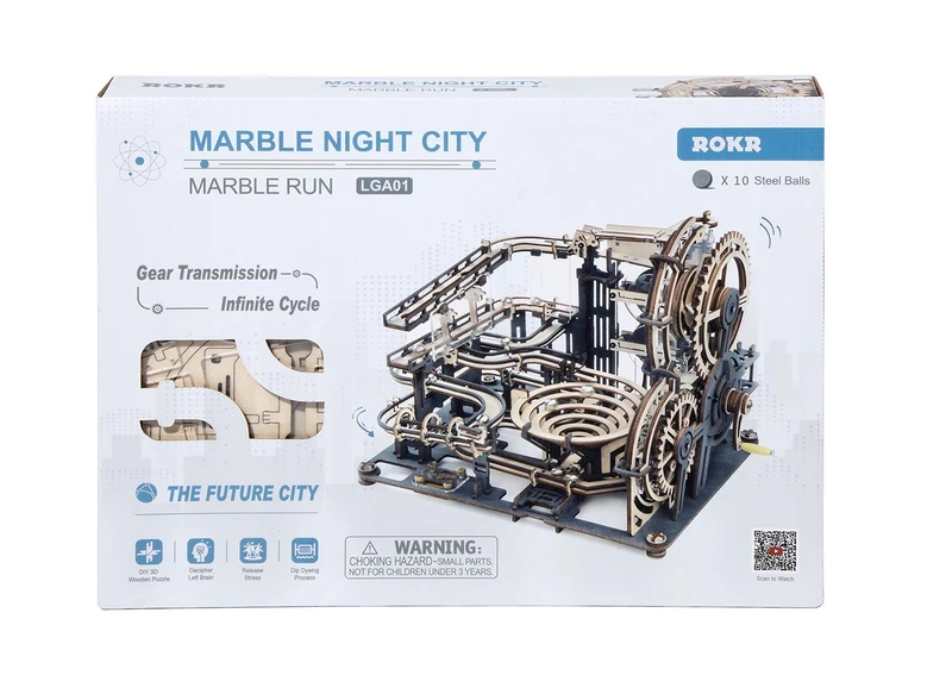 ROBOTIME Roker 3D drevené puzzle Guličková dráha: Nočné mesto 294 dielikov