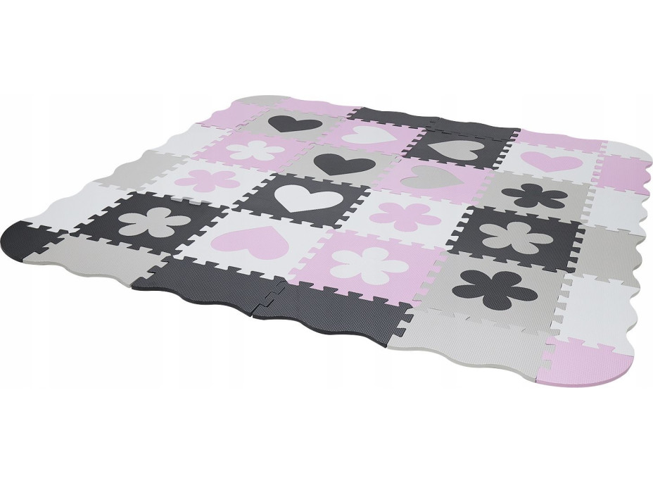 Matadi Penové puzzle šedo-ružové Srdce a kvety (28x28)