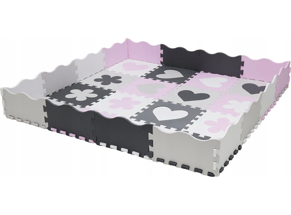 Matadi Penové puzzle šedo-ružové Srdce a kvety (28x28)