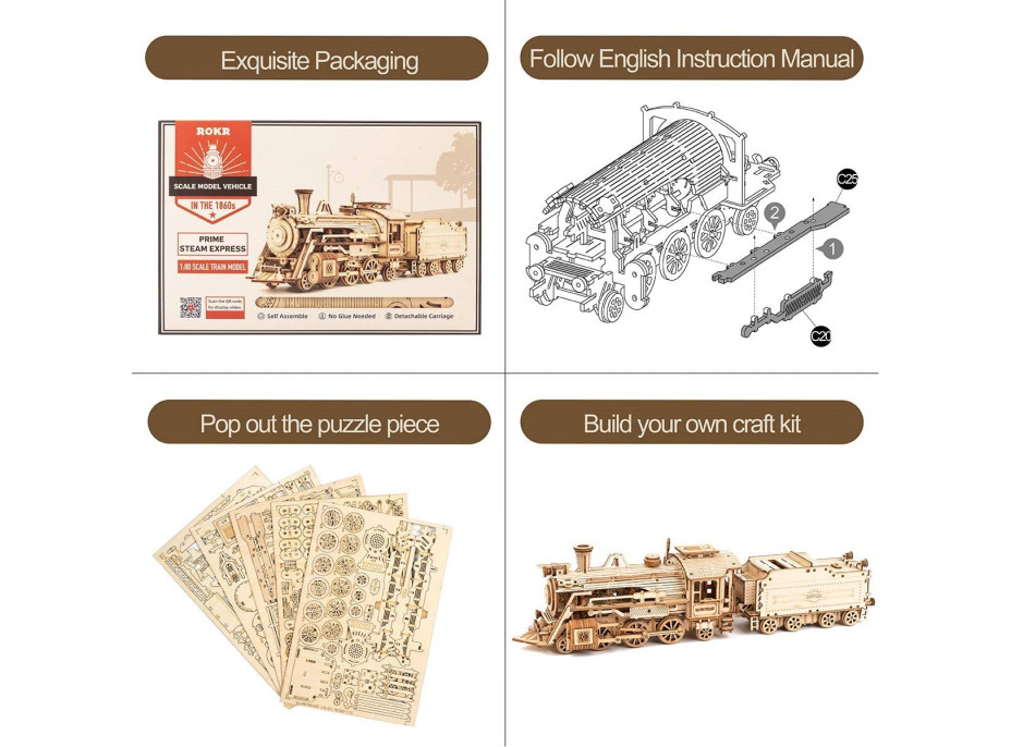 ROBOTIME Roker 3D drevené puzzle Prime Steam Express 308 dielikov