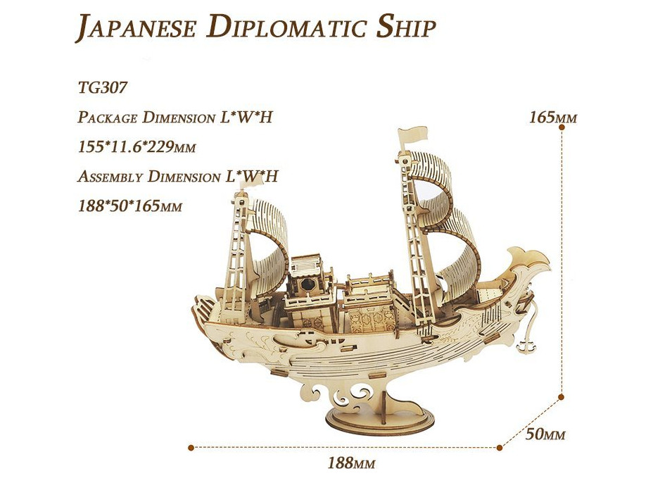 ROBOTIME Rolife 3D drevené puzzle Japonská diplomatická loď 91 dielikov