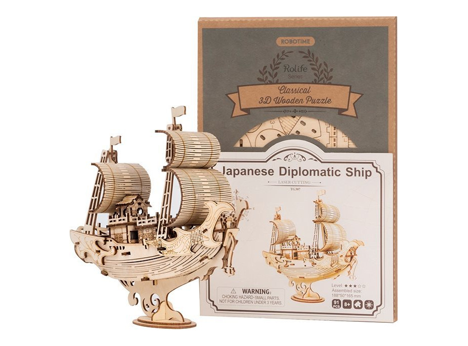 ROBOTIME Rolife 3D drevené puzzle Japonská diplomatická loď 91 dielikov