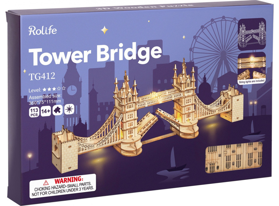 ROBOTIME Rolife Svietiace 3D drevené puzzle Tower Bridge 113 dielikov