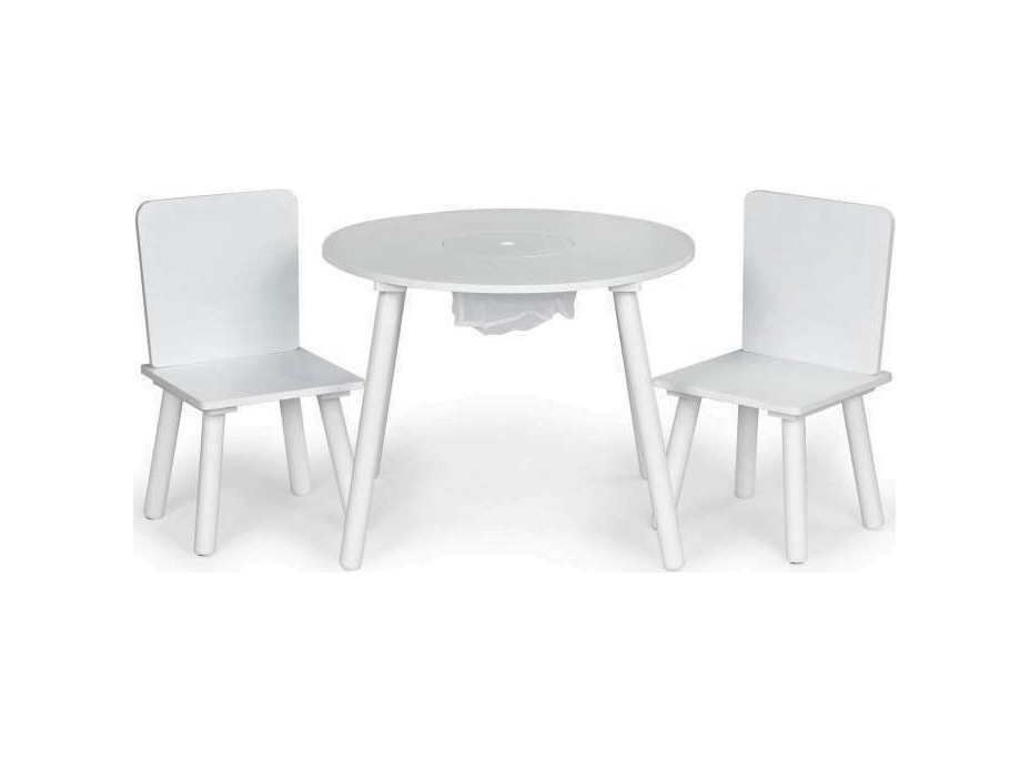 ECOTOYS Detský okrúhly drevený stôl s dvoma stoličkami biely ECOTOYS Detský okrúhly drevený stôl s dvoma stoličkami biely