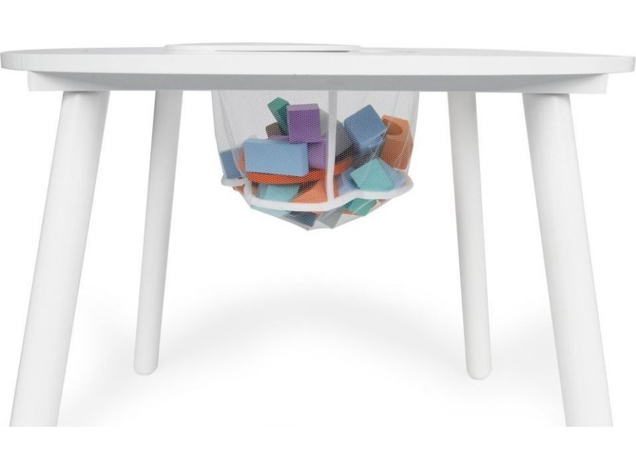 ECOTOYS Detský okrúhly drevený stôl s dvoma stoličkami biely