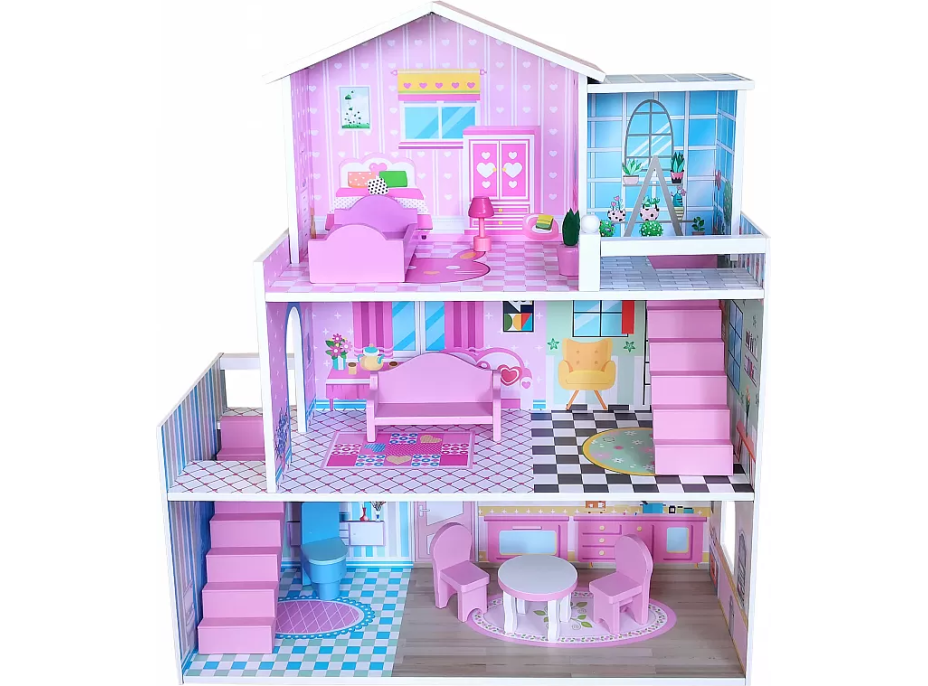FreeON Drevený domček pre bábiky - ružový