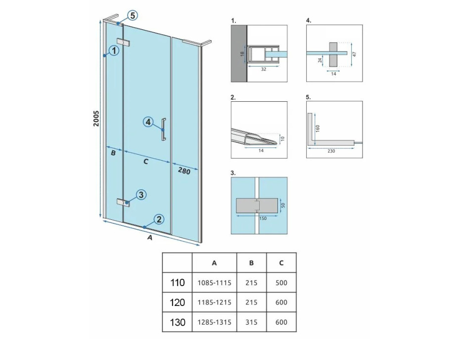 Sprchové dvere REA HUGO 110 cm - čierne