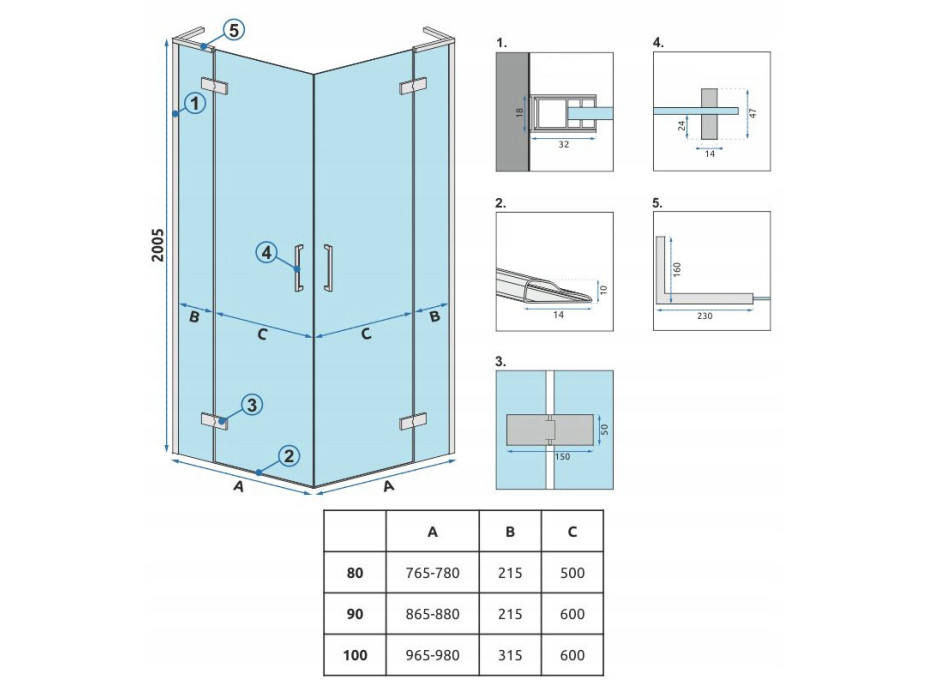 Sprchový kút REA HUGO DOUBLE 90x90 cm - čierny