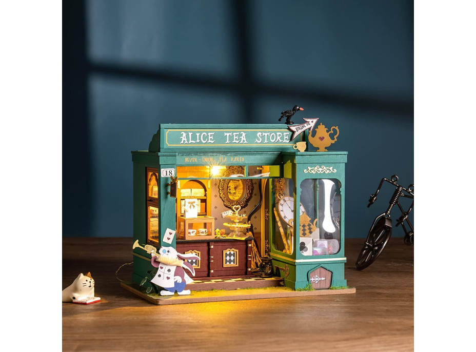 ROBOTIME Rolife DYI House: Alicin obchod s čajom s LED osvetlením